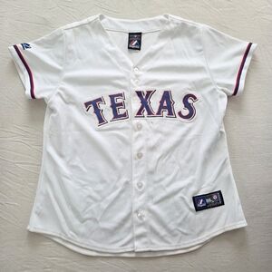 Majestic White Texas Rangers Jersey with Red & Blue Trim